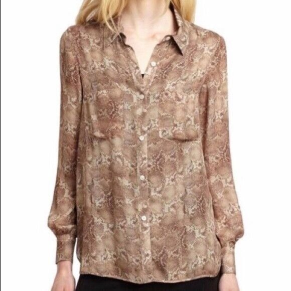 Haute Hippie Women's Size Small Brown Snake Print Silk Shirt Blouse Top - Picture 10 of 10